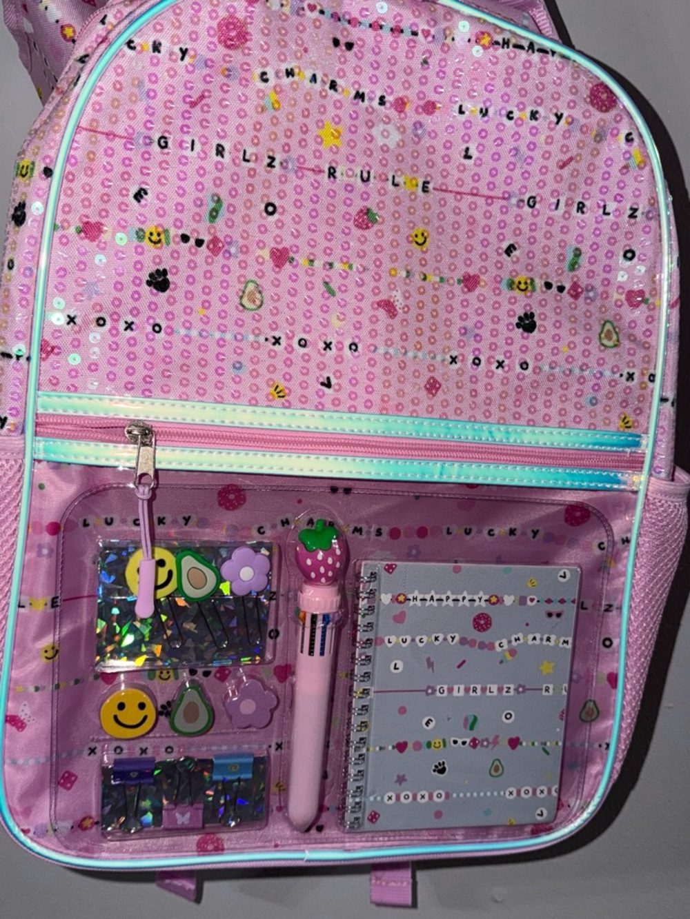 Pink Sequined Kids Backpack with Clear Front Pocket - Unbranded